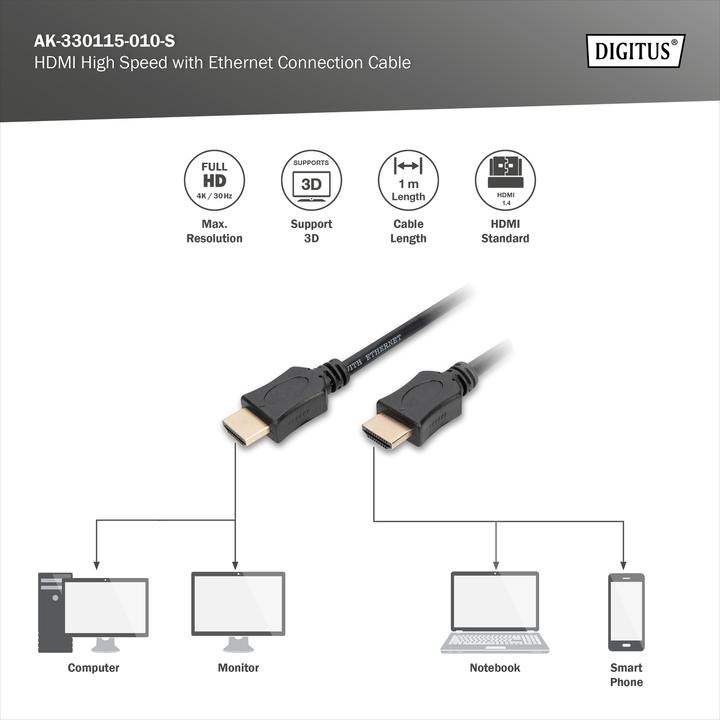 Produktbild Digitus micro HDMI (Typ D) — HDMI (Typ A) (1 m, HDMI)