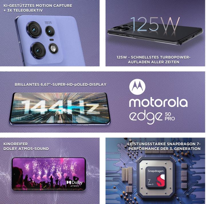 Actual product image Motorola Edge 50 Pro (512 GB, Luxe Lavender, 6.65", SIM + eSIM, 50 Mpx, 5G)
