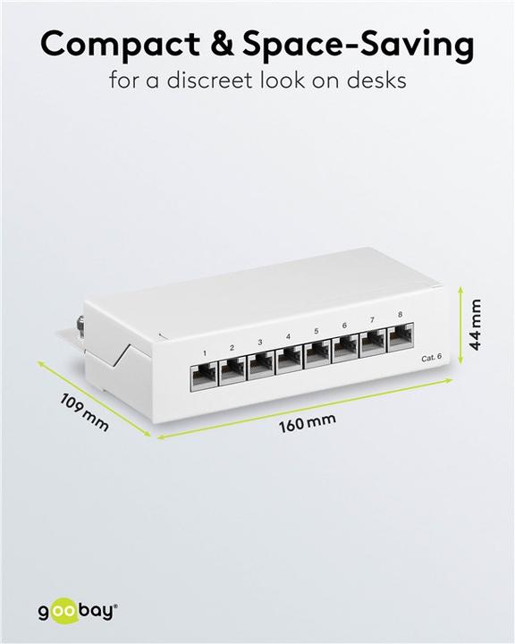 Produktbild Goobay CAT 6 Mini/Desktop Patch Panel, 8 Port, Weiss