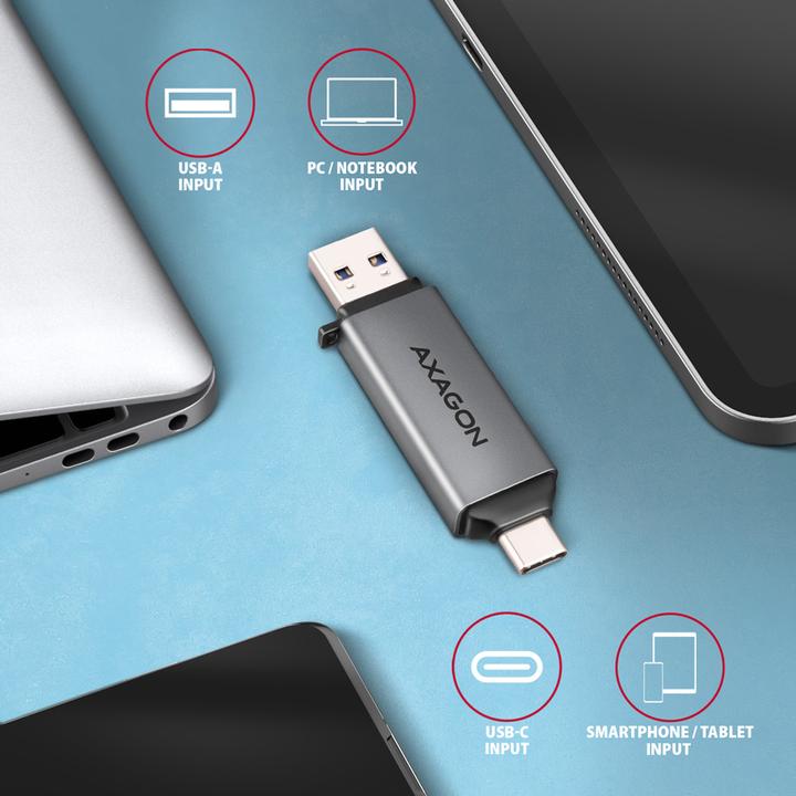 Actual product image Axagon CRE-DAC External USB 3.2 Gen1 Type-C+Type-A 2-slot SD/microSD (USB 3.0)