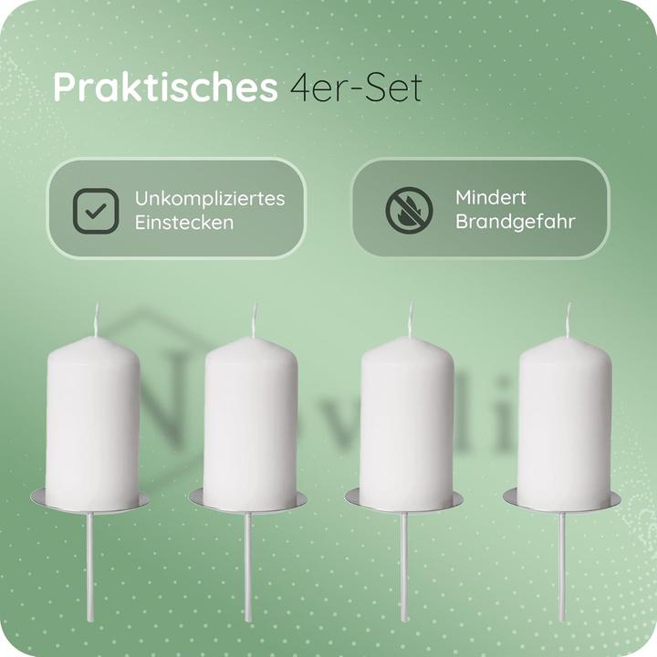 Produktbild Novaliv 4x Kerzenpick mit Dorn 6cm SILBER Kerzenhalter Adventskranz Adventskerzenhalter Kerzenteller