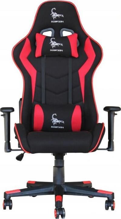 Actual product image Gembird Gaming chair SCORPION juodas mesh red skin accents