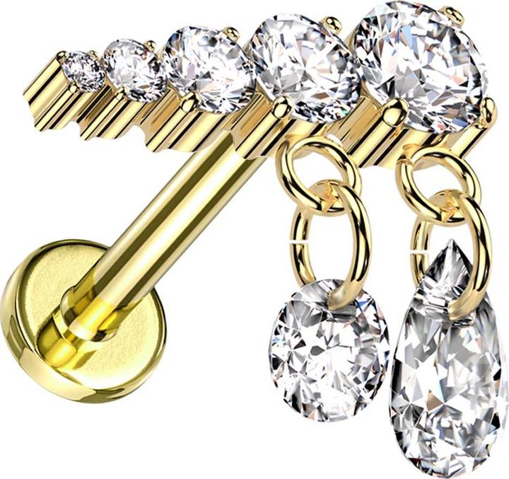 Image du produit Hollywood Body Jewelry Micro Labret filet femelle doré cinq cristaux argenté pendentif deux chaînes cristaux argenté link (sans laiton, Titane G23)