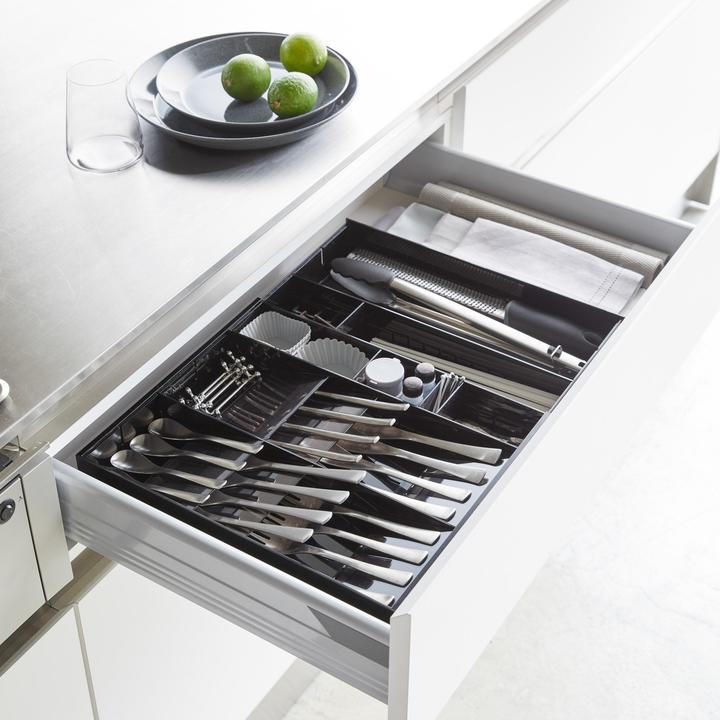Actual product image Yamazaki Pull-out cutlery tray with angled compartments TOWER