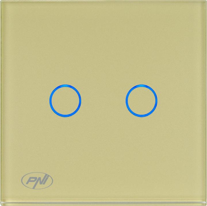PNI Doppelschalter mit Touch SH202G aus Glas, Gold mit LED-Anzeige, Farbe Gold