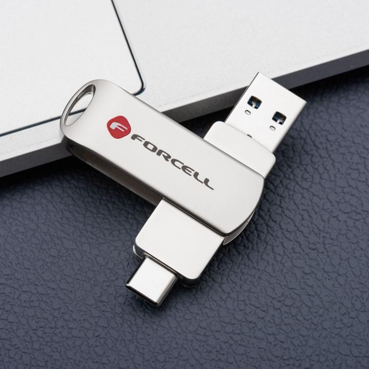 Produktbild Forcell Memory cards F-DATA pendrive Metal Duo 64GB USB3.2 Gen 1 (USB A / Type C) silver (64 GB, USB-C, USB-A)