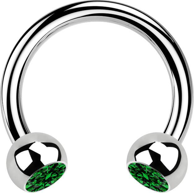 Star Piercing Circular Barbell silber mit zwei Kugeln Kristall grün (ohne Messing, Chirurgenstahl 316L)