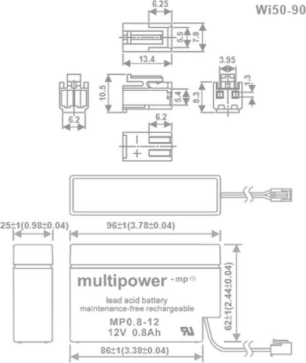 Actual product image Multipower MP0,8-12 Blei-Akku mit JST Stecker, MP0.8-12S (12V)