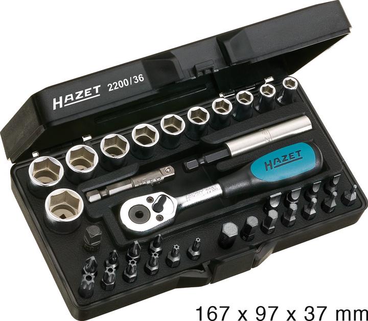 Produktbild HAZET Steckschlüssel Satz 2200/36 ∙ Vierkant6,3 mm (1/4 Zoll), Sechskant6,3 (1/4 Zoll) ∙ Aussen Sech… (12 mm, 14 mm, 10  mm, 11 mm, 13 mm)