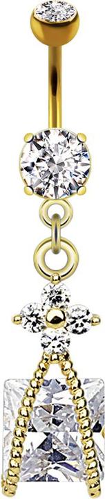 Star Piercing Banane 14k vergoldet mit zwei Kugeln Kristall silber Anhänger Kristall im Seil (Messing, Chirurgenstahl 316L)