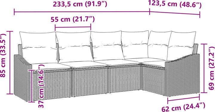 Produktbild VidaXL 5-teiliges Garten-Essset mit Kissen Schwarz Poly Rattan