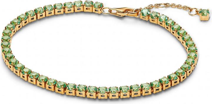 Pandora Funkelndes grünes Tennisarmband (18 cm, Vergoldet, Metall)