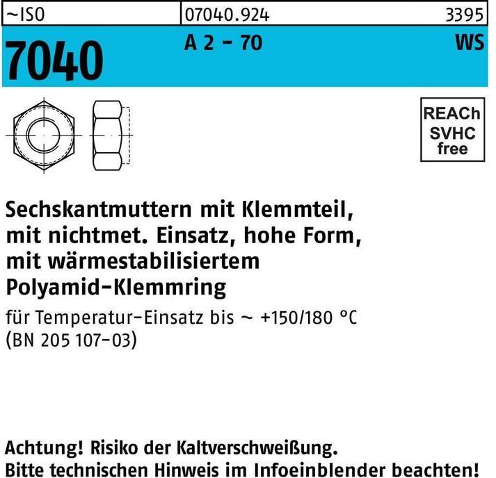 Sechskantmutter ISO 7040 m.Klemmteil M 5 A 2 - 70 brauner Ring (M5)