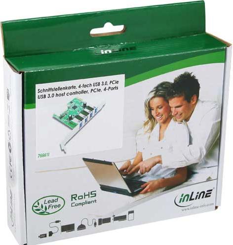 Produktbild InLine Schnittstellenkarte 4x USB 3.0 PCIe inkl. Low-Profile Slotblech