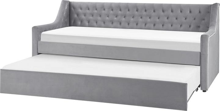 Beliani Daybed allungabile in tessuto vellutato grigio con rete a doghe 90 x 200 cm MONTARGIS (90 x 200 cm)