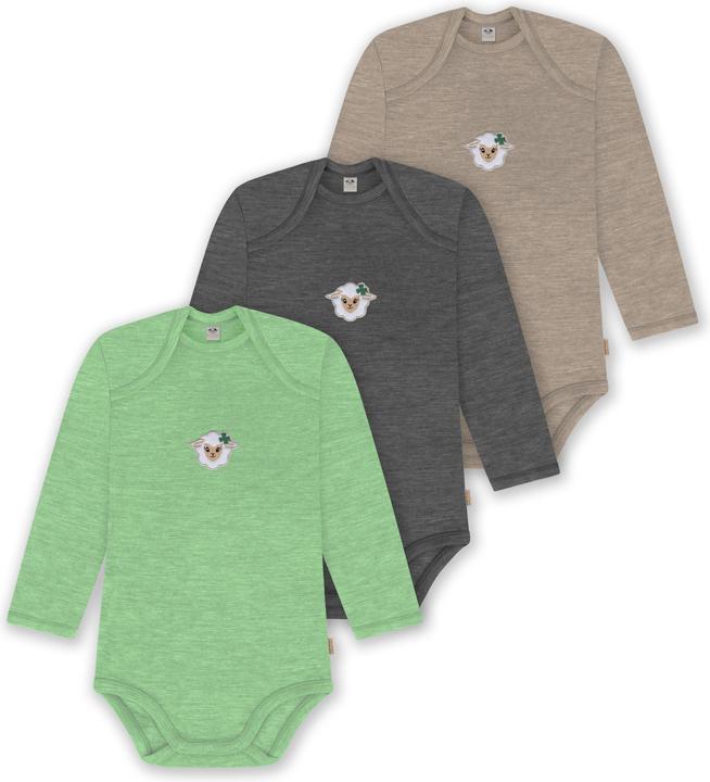 Actual product image Normani 3-pack baby merino bodysuit long sleeve "Auckland" - 9383 (68)