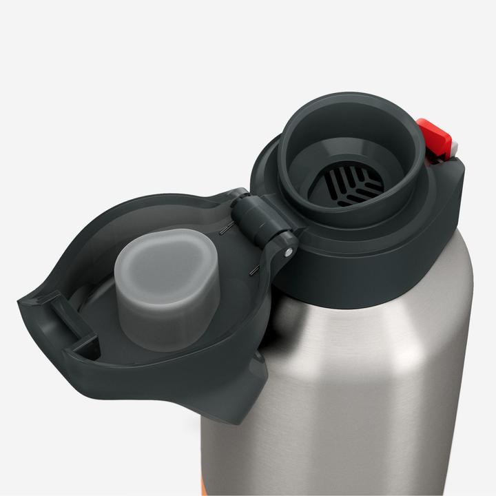 Actual product image Quechua 1L insulated stainless steel flask 900 with quick-release cap for hiking - Khaki (1 l)