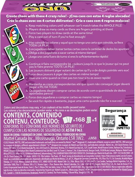 Nutritional values and ingredients Mattel Games UNO Party (German)