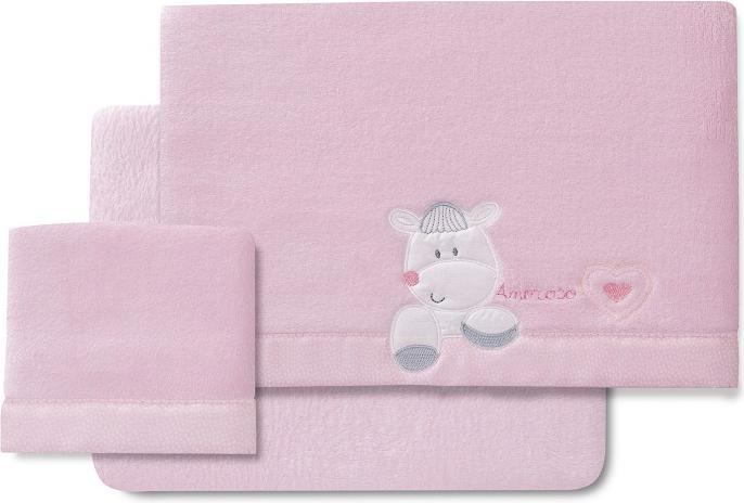 Actual product image Interbaby 3PCS COT. WIEGE(LAKEN106X82+SPANNB.85X55X9+KISSEN50X30)-CORAL FLEECE.--ROSA (80 x 80 cm)