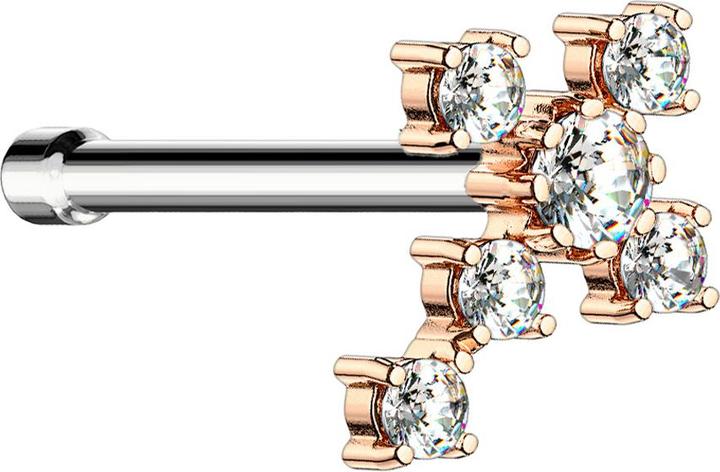 Star Piercing Nasenstecker gerade rosegold Kreuz mit Kristall silber (Chirurgenstahl 316L, Messing)