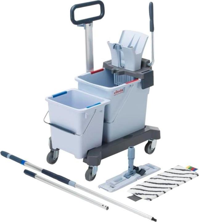 Produktbild Vileda UltraSpeed Pro Doppelfahreimer Ready to Go Micro Plus Chassis, 25&10 L Eimer, Presse, Mophal (1 Stk.)
