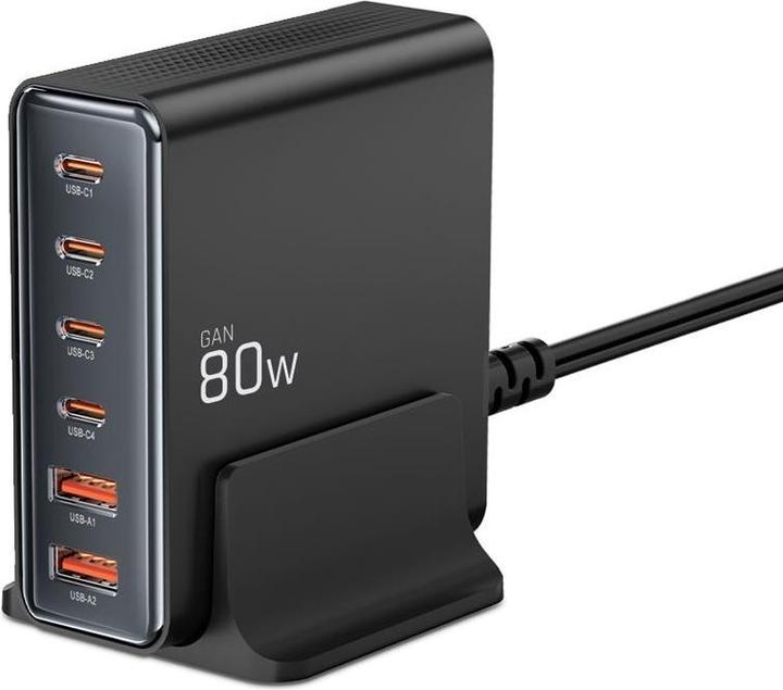 Image du produit Tech-Protect DC80W-GAN 6-PORT PD80W/QC3.0 Charging Station - Black (80 W)