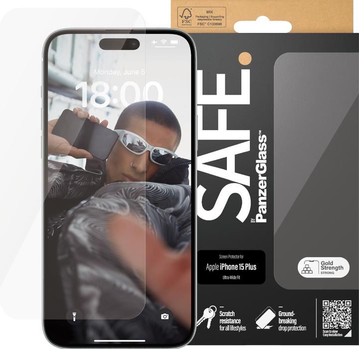 Image du produit PanzerGlass SAFE. Protecteur d'écran iPhone 2023 6.7 Ultra-Wide Fit (1 pièce(s), Apple iPhone 15 Plus)