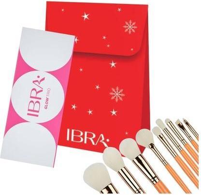 Actual product image Ibra Ibraset Makeup Brushes Set 9 Pieces With Glow Trio Highlighter Palette And Gift Bag (Set)
