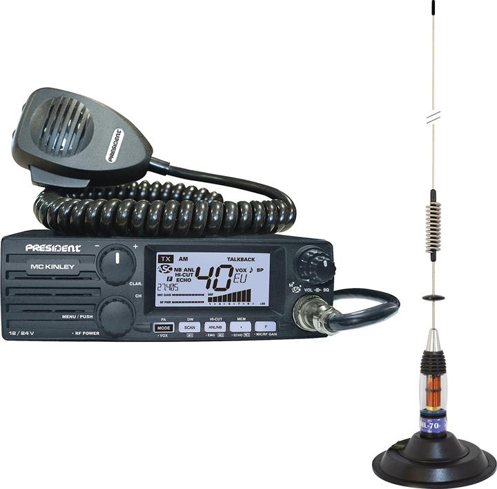 Actual product image PNI Package Radio CB President MC KINLEY ASC AM FM LSB + CB antenna ML70, length 70 cm, 26-30 MHz