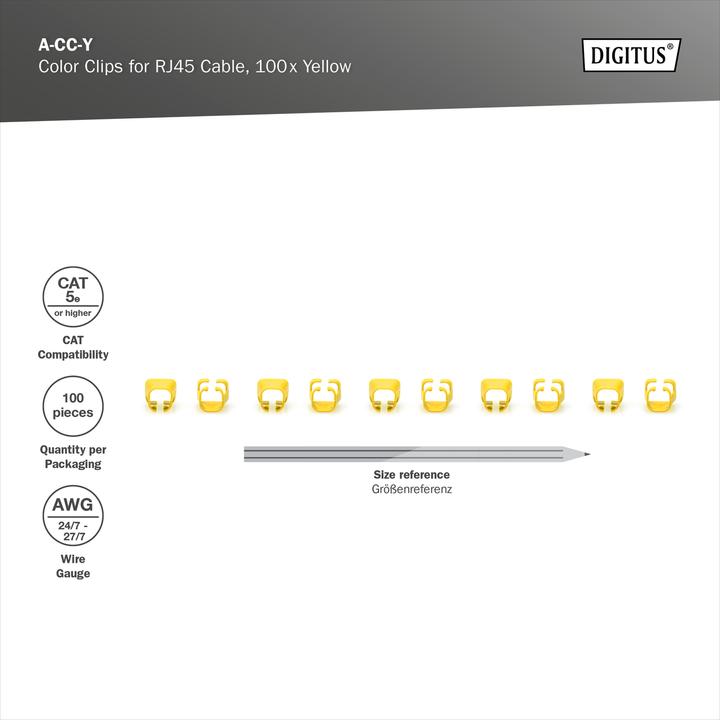 Produktbild Digitus Farbclips für RJ45-Kabel Farbe Gelb, 100 Stück Packung