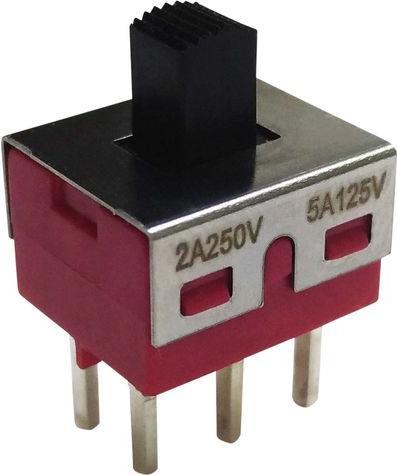 Produktbild RND Components Miniatur-Schiebeschalter, 2 Wechsler, EIN-AUS-EIN rastend, Printstifte