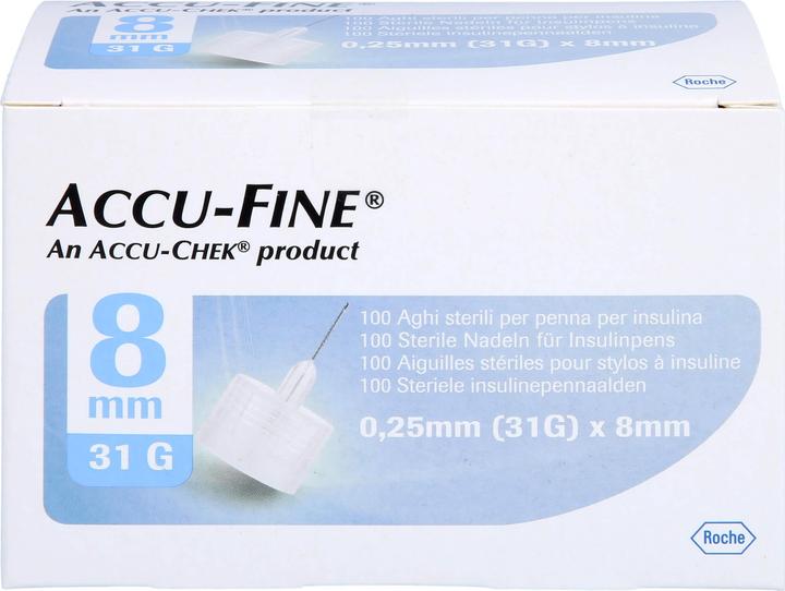 Produktbild Roche ACCU-FINE Sterile Nadeln für Insulinpens 8 mm, 100 St KAN (Insulinspritze)