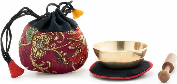Actual product image Klangschalen-Center Singing bowl mini (50 g) with base, clapper and bag (wine red)