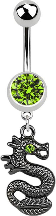 Star Piercing Banane silber mit Anhänger schwarzer Drachen hellgrün (Chirurgenstahl 316L)