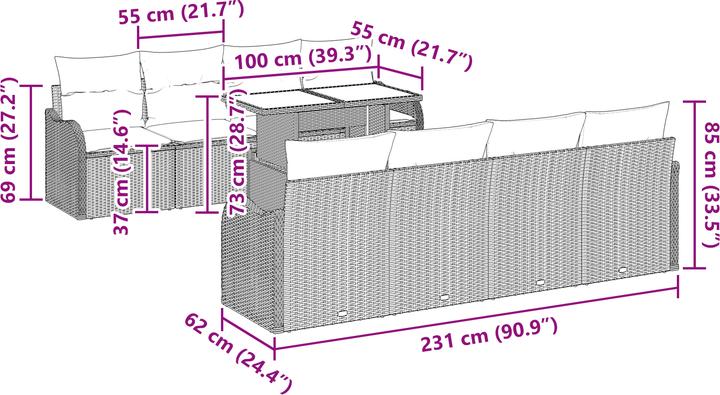Immagine prodotto VidaXL Set di divani da giardino da 9 pezzi con cuscini Beige poly rattan