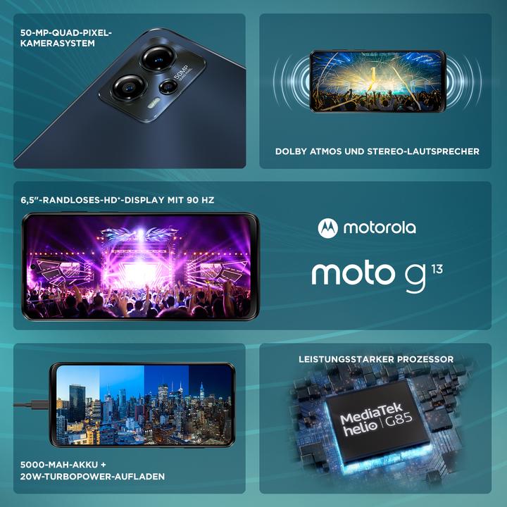 Productafbeelding Motorola Moto G13 (128 GB, Matte Houtskool, 6.50", Dubbele SIM, 50 Mpx, 4G)