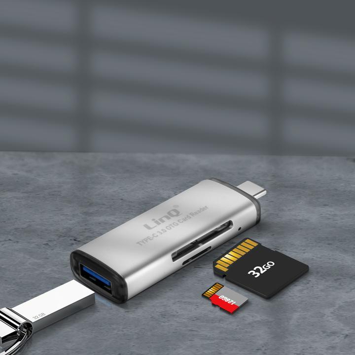 Image du produit LinQ Lecteur de carte SD / Micro SD Connecteur USB-C, fonction OTG, - Gris (USB-C)