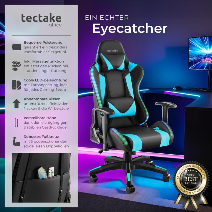 Image du produit tectake Chaise de gaming TARTAROS avec fonction massage et LED