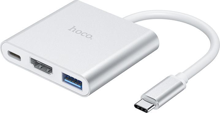 Produktbild Hoco Adapteris HB14 Type-C to USB-A+HDMI+Type-C sidabrinis (USB-C, 3 Ports)