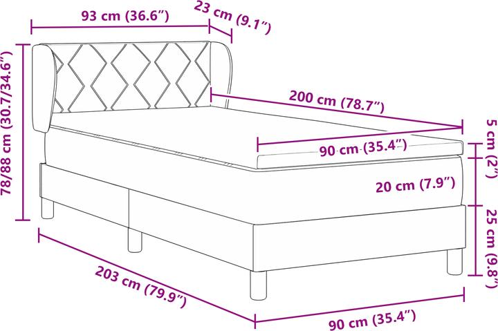Image du produit VidaXL Lit boxspring avec matelas gris foncé 90x200 cm velours (90 x 200 cm)
