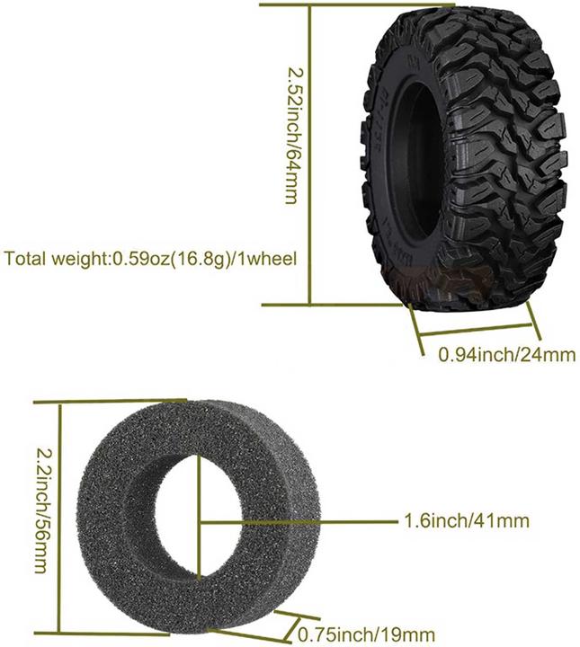 Image du produit GPM Pneus Grip 1.33 avec inserts 64x24mm (4) TRX-4M, SCX24