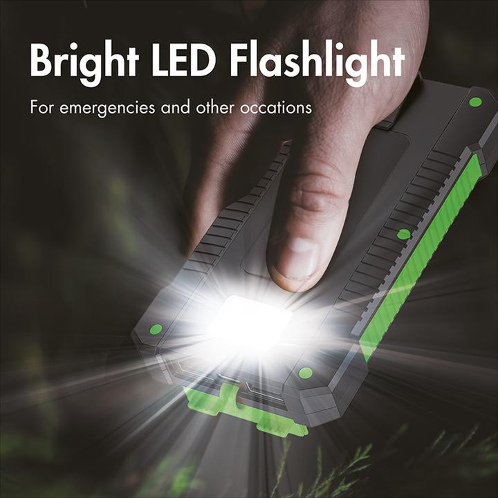 Produktbild LogiLink Solar-Powerbank 8000 mAh, Taschenlampe, 2x USB-A, grün-schwarz (8000 mAh, 10 W, 10 Wh)