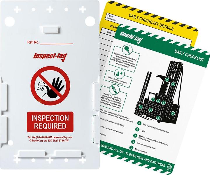 Produktbild Brady ENT-GB-ETI-COMB, Combi (Combilifte)-Tag-Kit, 10 Inspect-Tag-Halter, 10 Combi-Tag-Einstecksch