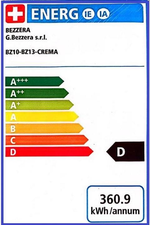 Energie-Label Bezzera Siebträgermaschine (EU-Stecker)