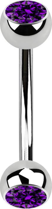 Star Piercing Banane silber mit zwei Kugeln Kristall violett (ohne Messing, Chirurgenstahl 316L)