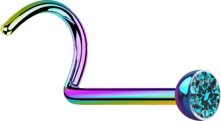 Star Piercing Nasenstecker gebogen farbig mit Kristall aqua (Chirurgenstahl 316L, ohne Messing)