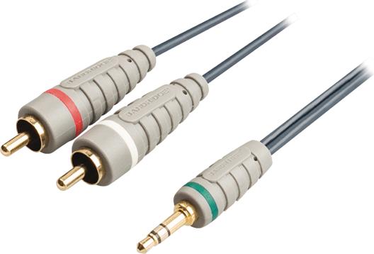 Actual product image Bandridge BLUE 3.5mm stereo jack - Stereo RCA (2 m, 3.5mm jack (AUX), Cinch)