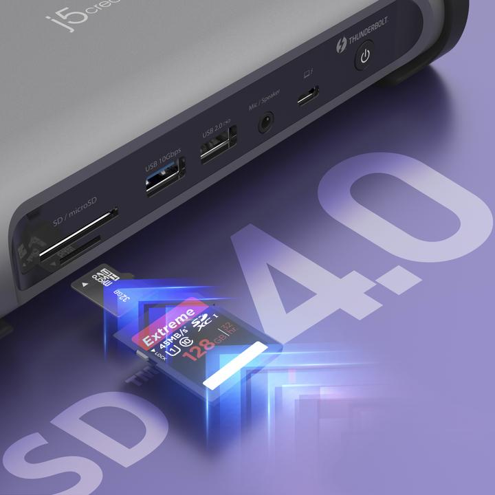 Produktbild j5Create JTD568, Kabelgebunden, Thunderbolt 4, 98 W, 10,1000,2500,100 Mbit/s, Grau, Dark / Space Gre (Thunderbolt, 4 Ports)
