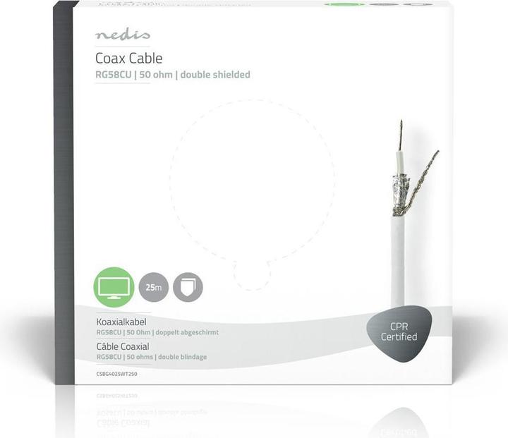 Produktbild Nedis Koaxialkabel - RG58CU - 25,0 m - Geschenkbox - Rolle - Weiss (Antennenkabel)
