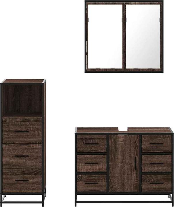 Produktbild VidaXL 3-tlg. Badmöbel-Set Braun Eichen-Optik Holzwerkstoff Badmöbelset
